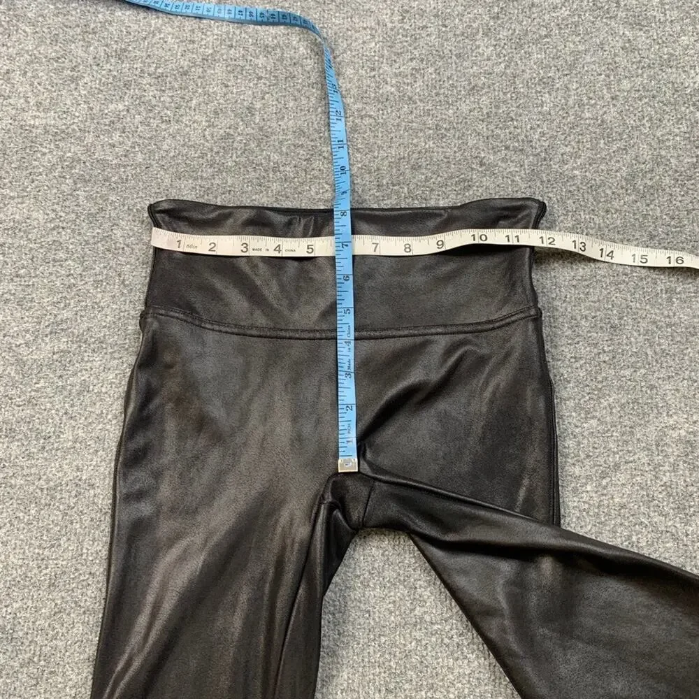 Spanx Leggings Womens S Small Black Coated Faux Leather Pull On Stretch Skinny